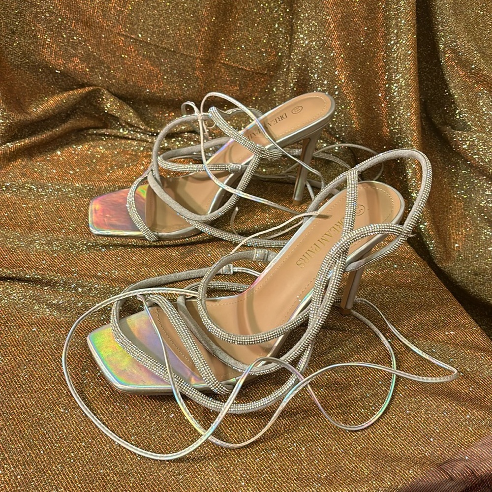 Glitter lace up wrap around heels ✨